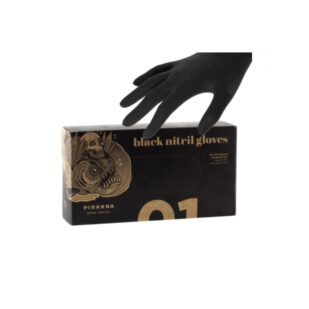 Piranha Black Nitril Gloves - Boîte de 100 gants en nitrile noir non poudré
