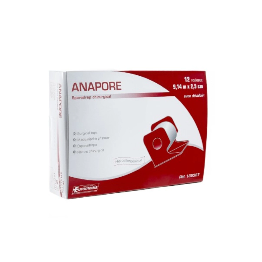 Sparadrap Euromedis Anapore - Ruban adhésif microporeux hypoallergénique non tissé blanc avec dévidoir