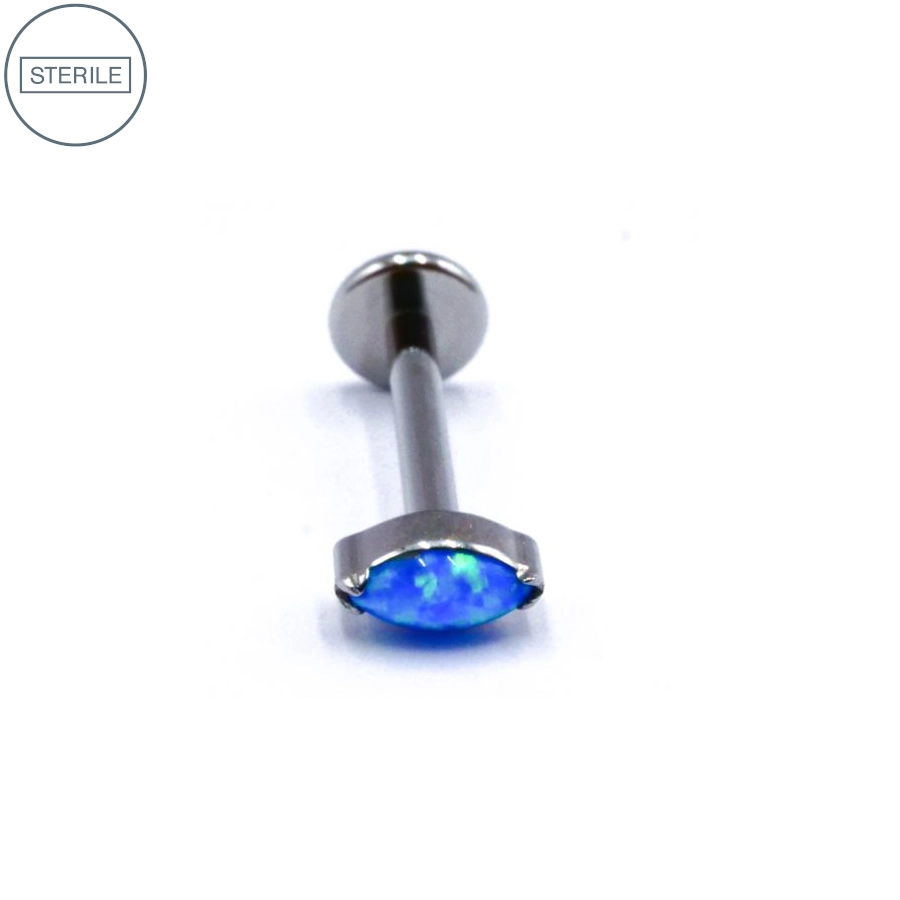 Labret Stérile Titane Interne 36 – Piercing avec pas de vis interne strass ovale bleu