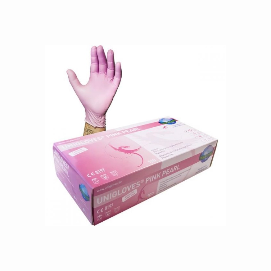 Unigloves Pink pearl – Boite de 100 gants nitrile non poudré rose