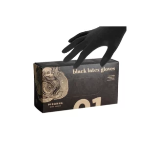 Gant Latex Tatoueur - Piranha black latex gloves boîte de 100 gants noir non poudré