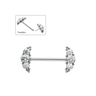 Piercing Barbell Threadless 03 Invictus - Piercing sans filetage titane f136 cluster 3 strass sertie perle