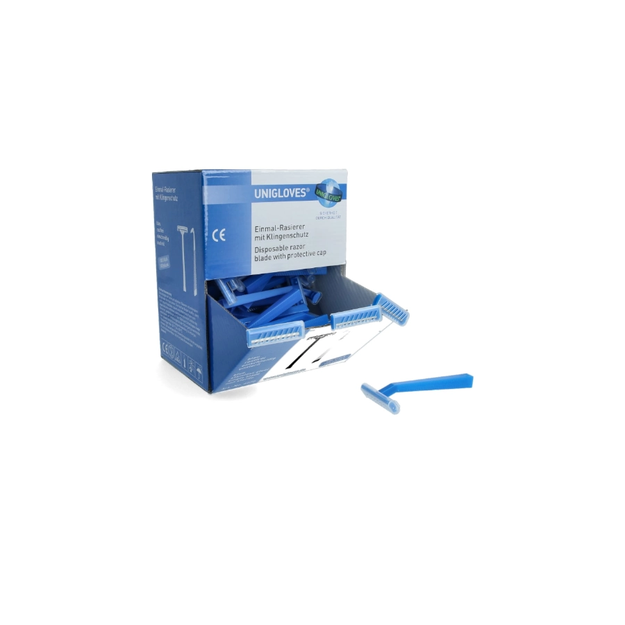 Rasoir Unigloves Bleu – Boîte distributrice de rasoir 1 lame à usage unique en plastique bleu pour tatouage