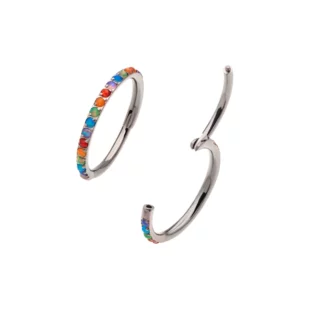 Piercing Anneau Titane 08 - Invictus Titane F136 - Clicker anneau a charniere cerclage multicolore 14 opales