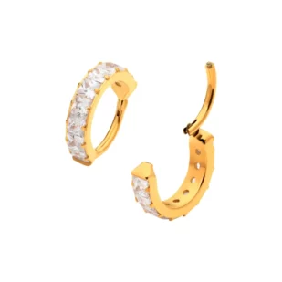 Piercing Anneau Titane Gold 01 - Invictus Titane F136 - Clicker anneau a charniere sertie strass