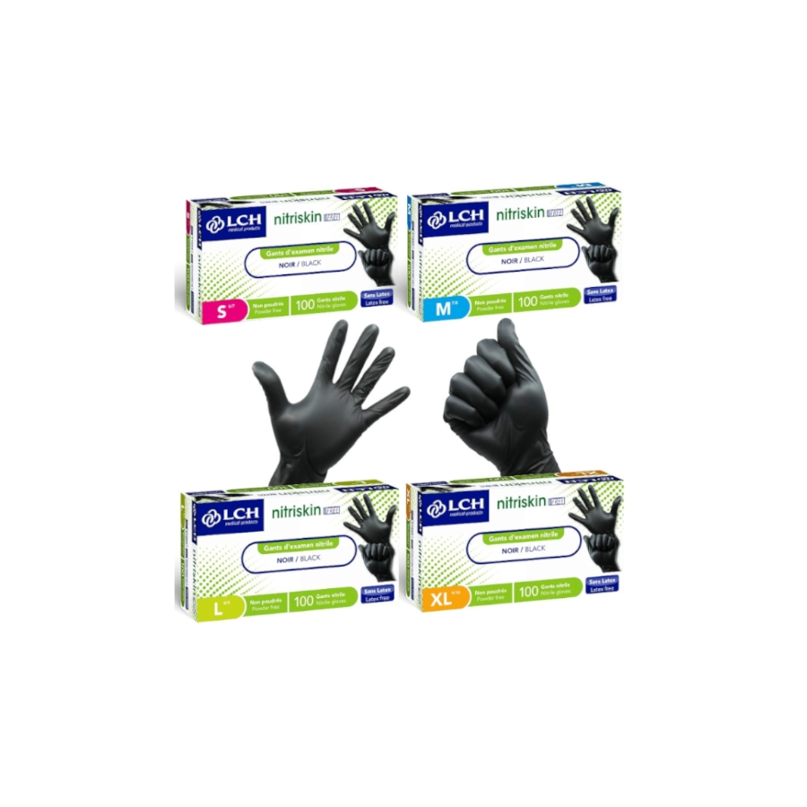 Gant Noir Tatoueur – Lch Nitriskin – Boîte de 100 gants en nitrile non poudré noir